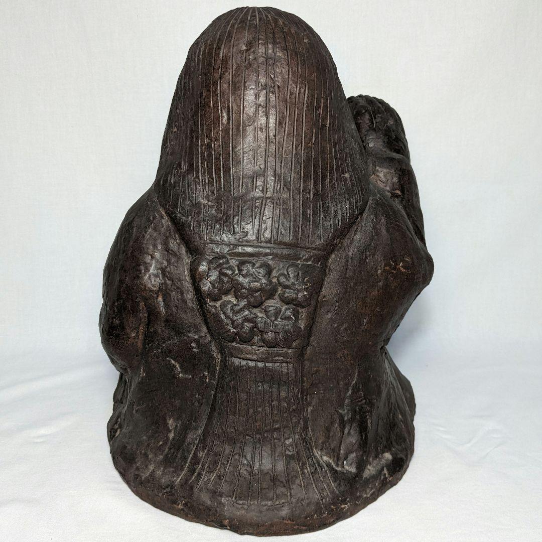 備前焼 手招きおたふく像 おかめ 陶像 置物 縁起物 彫刻 工芸品 細工物 希少