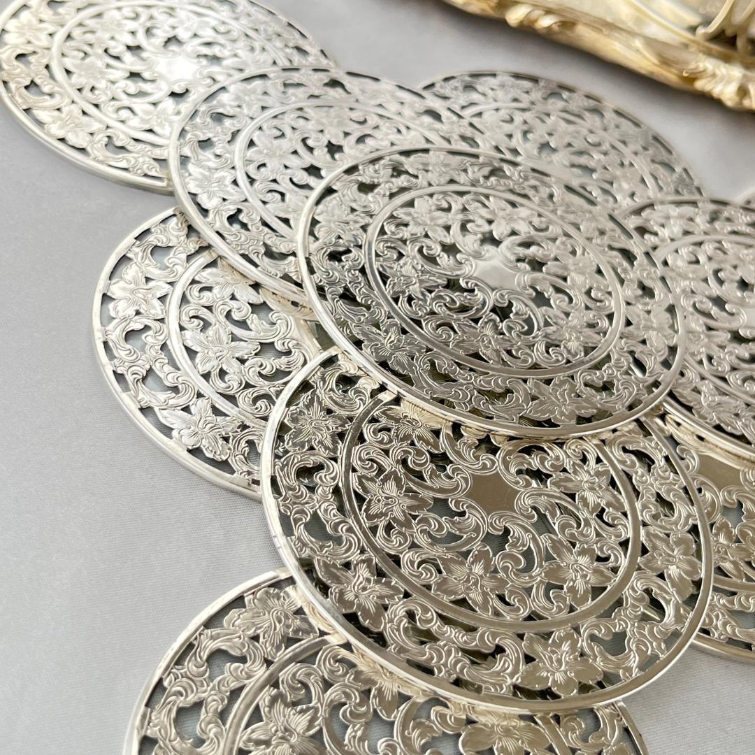 【WEBSTER】【純銀/ガラス】コースター 12枚 / ホルダー スターリング