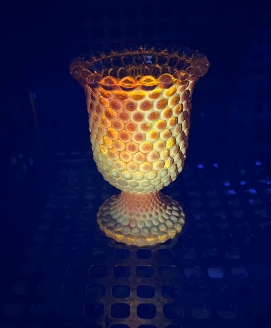 骨董　時代ガラス　希少　橙色　黄色暈し　霰プレス　あられ　氷コップ　ウラン １客