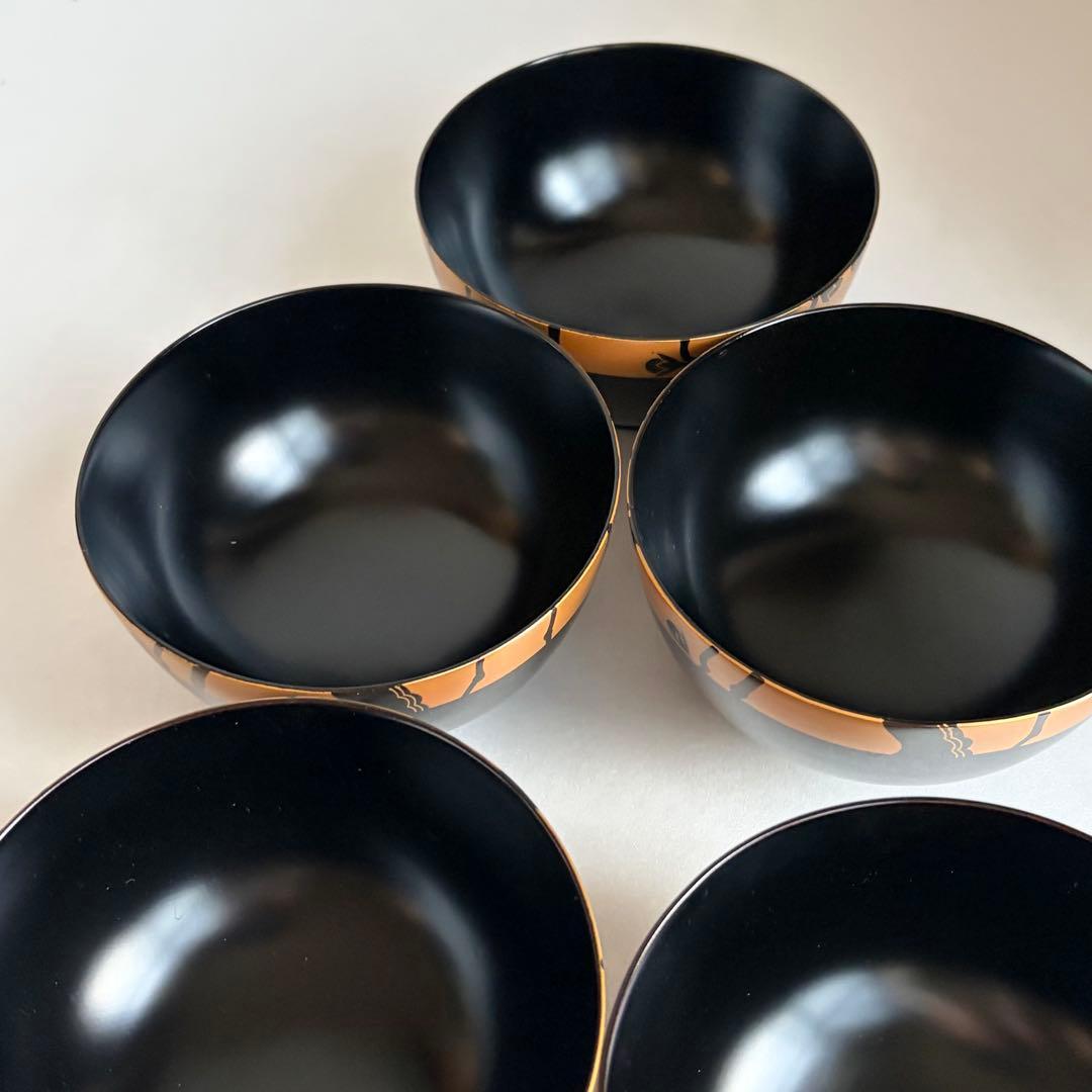 木製漆器　金蒔絵吸物椀五客　お椀　蓋付き椀　雑煮椀　お雑煮椀