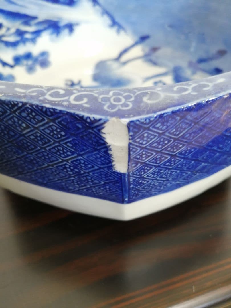 ⑰古伊万里染付八角の鉢　鹿とコウモリの図　美品