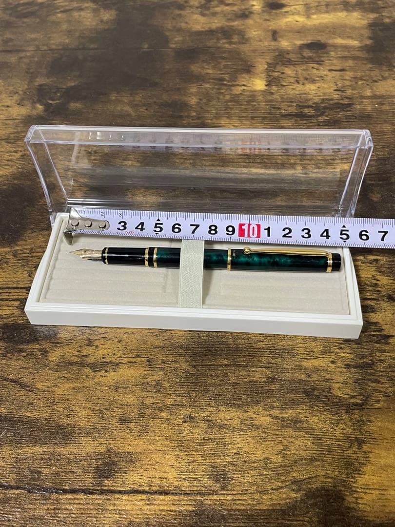 試筆のみ　1995年製　旧型　グランセ　14金　細字　グリーン　マーブル　万年筆