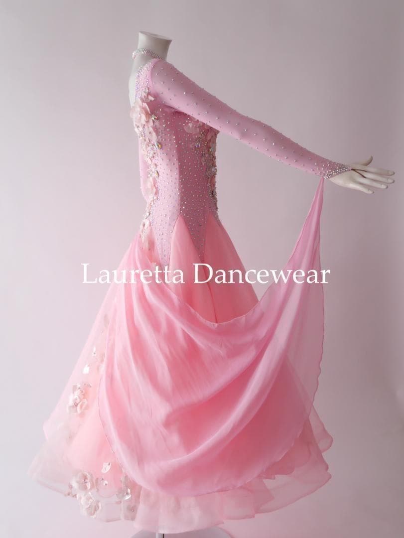 新品✨ラウレッタ 社交ダンスドレス ピンク M 高級仕様 競技 デモ