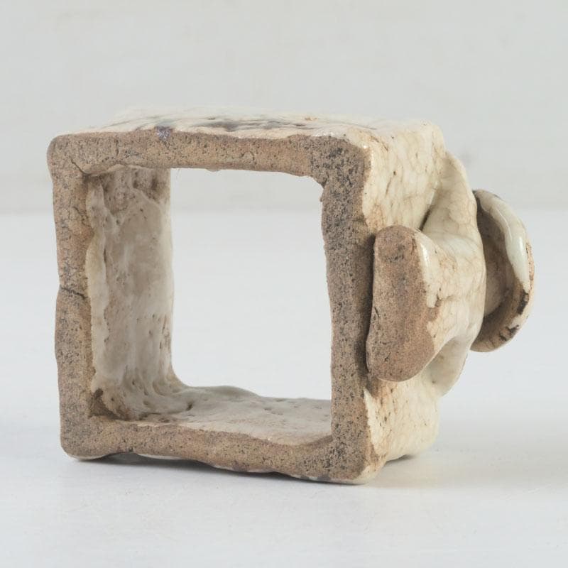 茶道具　志野焼　花草文　人物蓋置　時代箱　V　9876