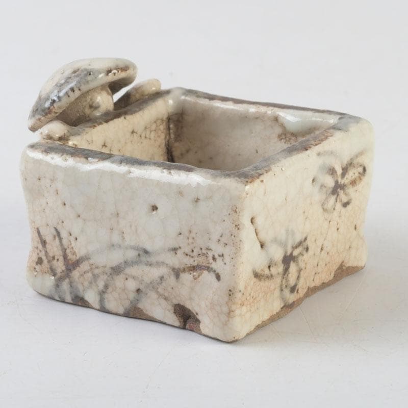 茶道具　志野焼　花草文　人物蓋置　時代箱　V　9876