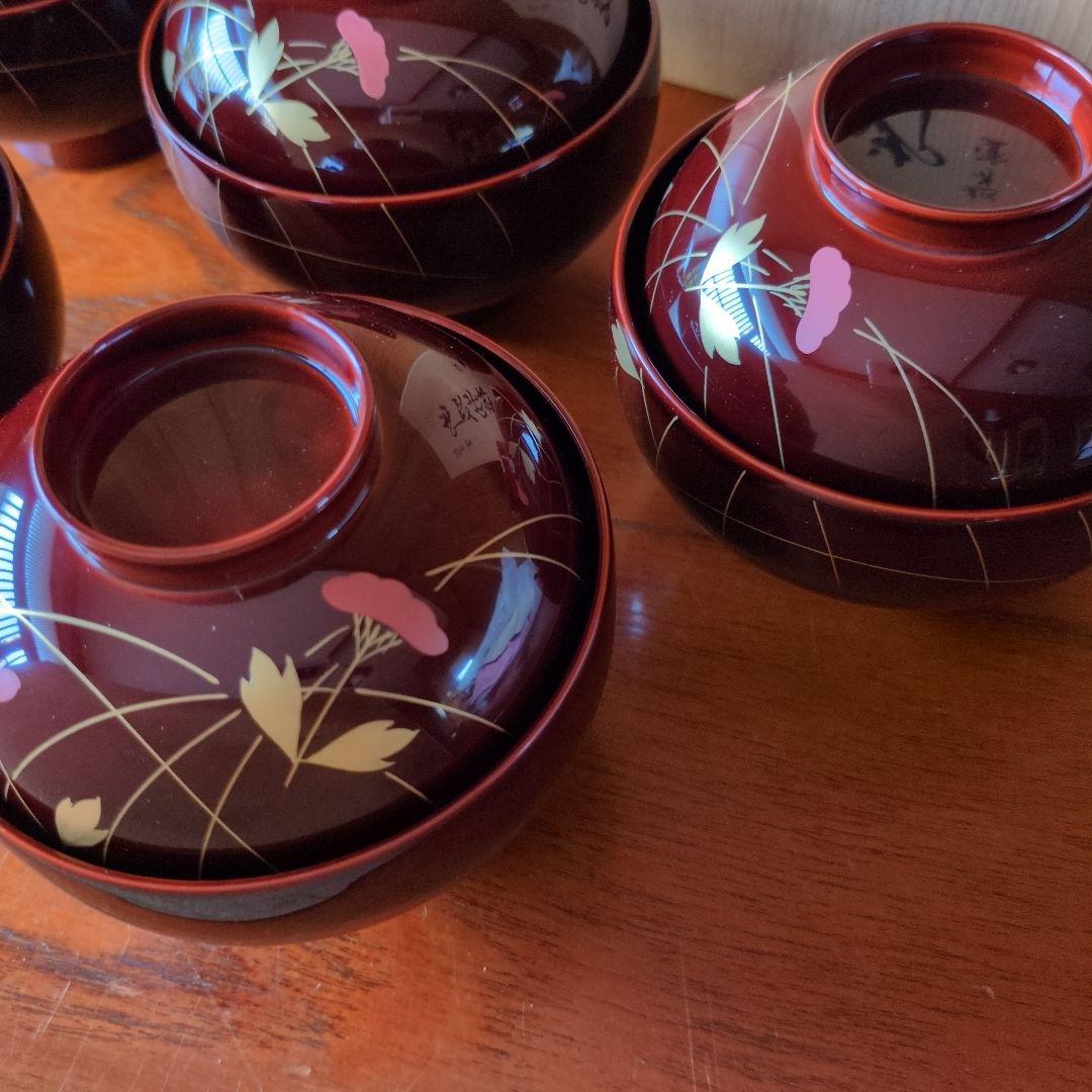 山岸厚 越前塗り 漆器 吸物椀 錦寿 5客セット 希少