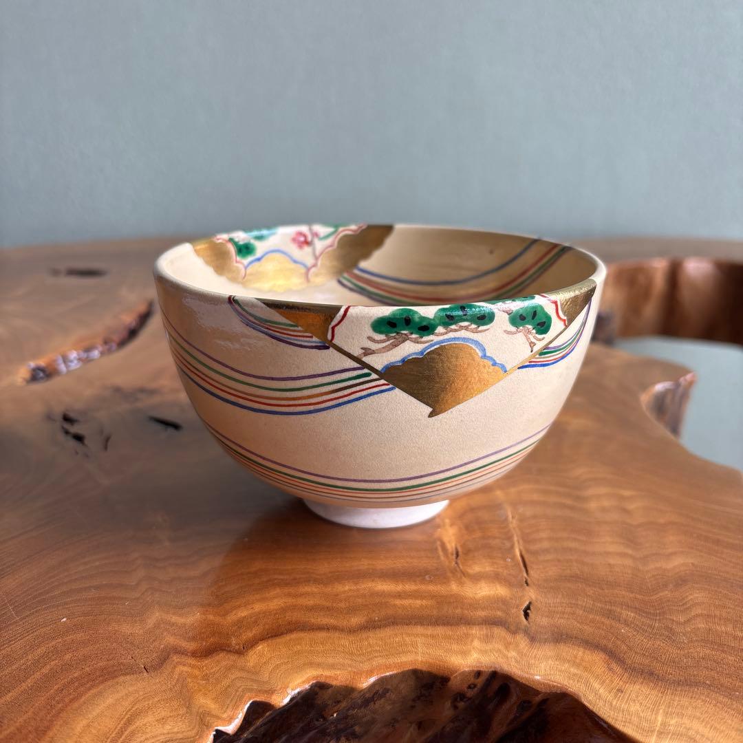 清栄寺窯 京焼 鶴 松梅 抹茶碗 茶道具 桐箱