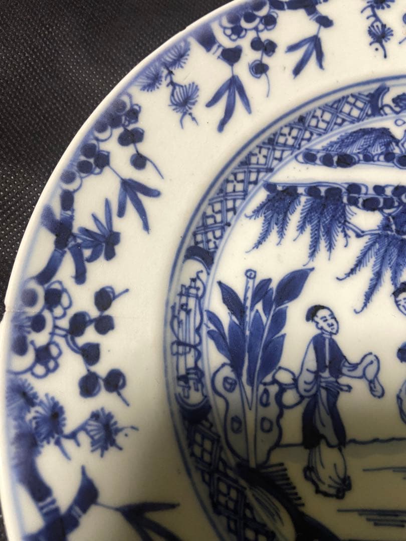 中国古美術 清の乾隆時代 青花　人物庭園　中皿　染付