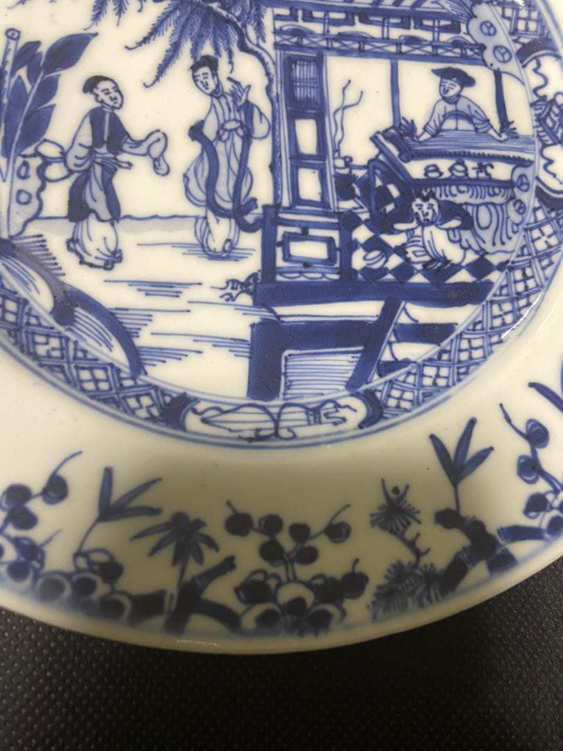 中国古美術 清の乾隆時代 青花　人物庭園　中皿　染付