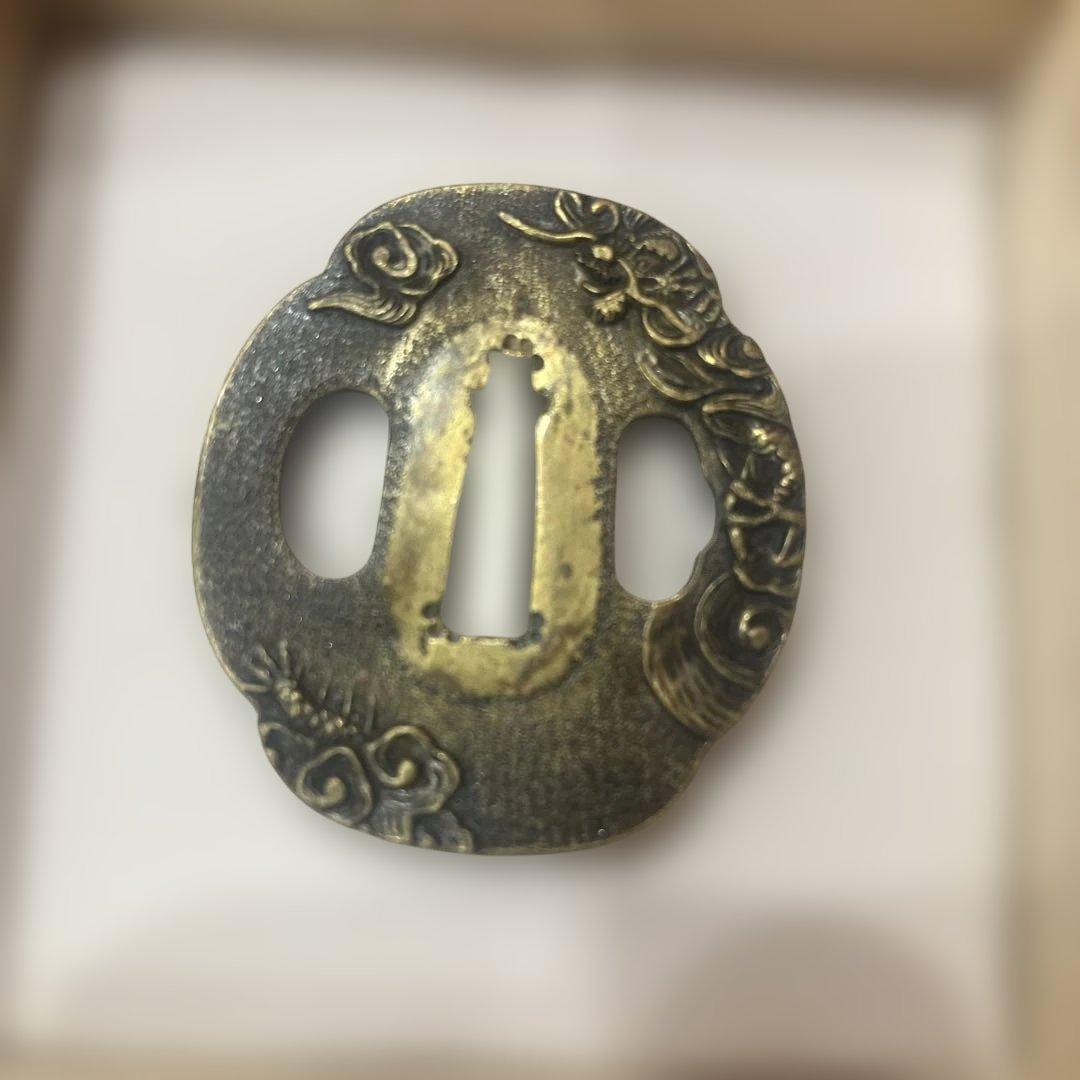 武士彫刻 鉄製刀の鍔2点