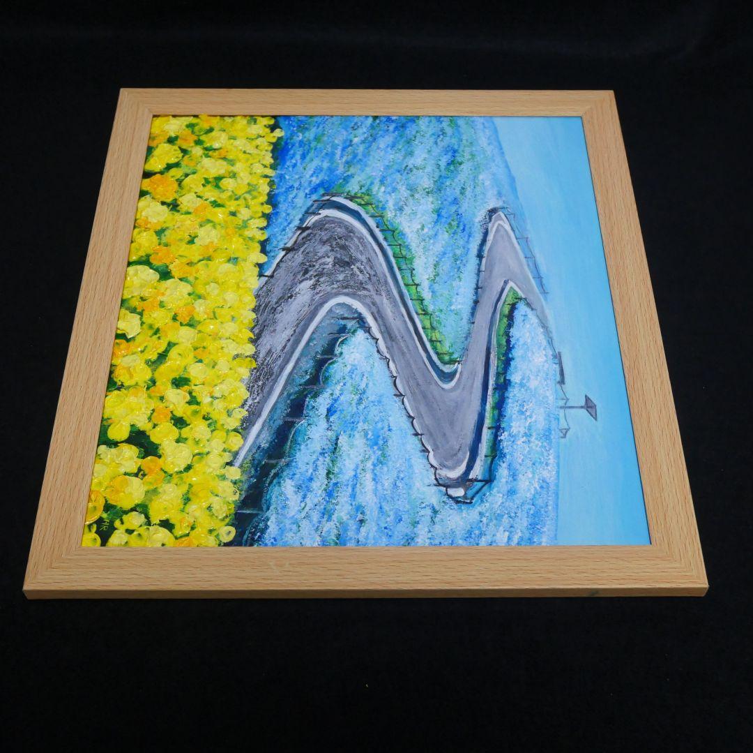 油絵 油彩 油彩画 絵 絵画 【ネモフィラと菜の花の道】