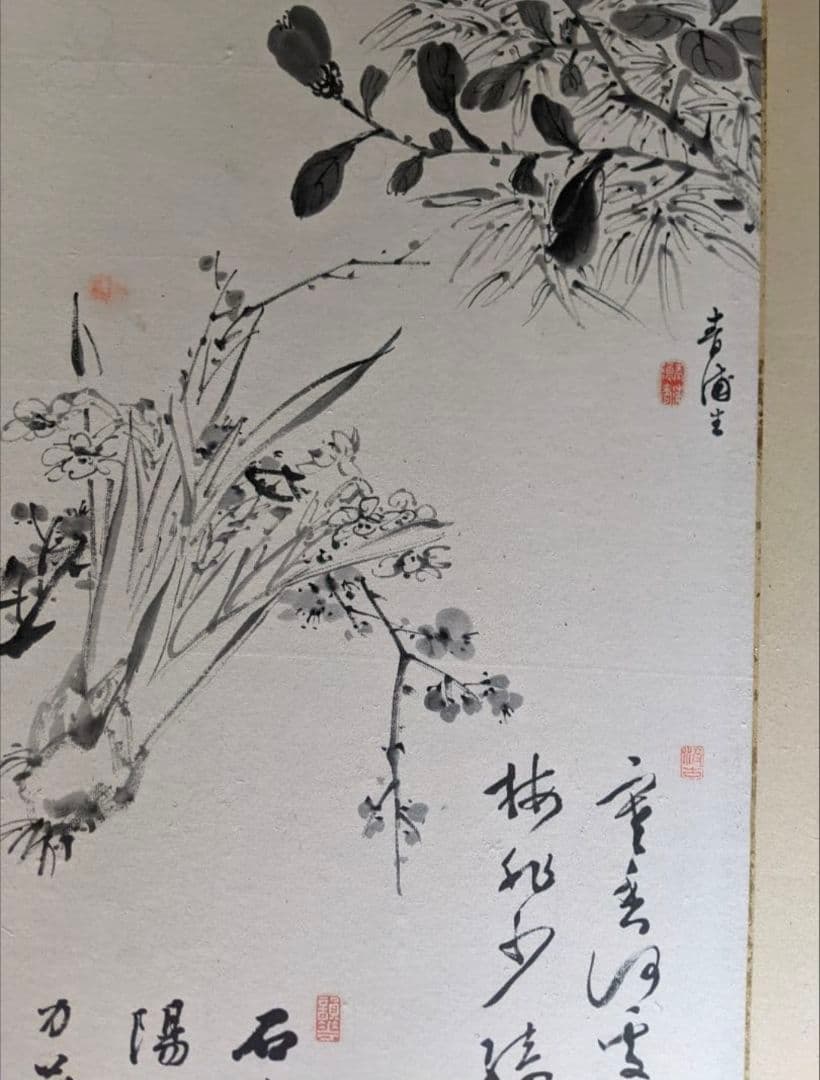 雪渓など/六曲屏風と木箱セット/明治期書画家の合作/希少骨董古美術vintage