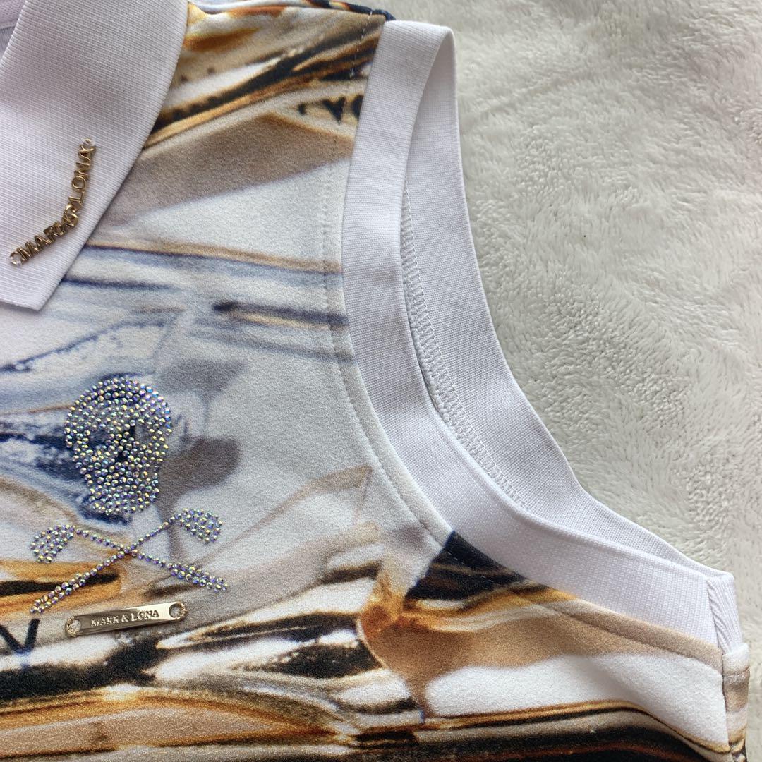 マークアンドロナ ゴルフウェア 総柄 ビジュー スカル2023 スポーツウェア