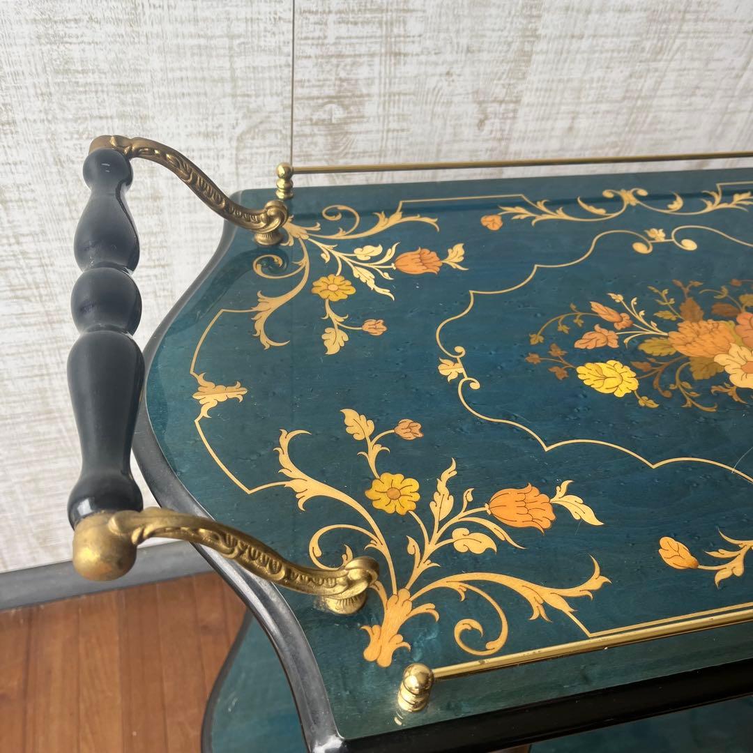 【アンティーク】イタリア製 象嵌細工 サービスワゴン キッチンワゴン 古道具