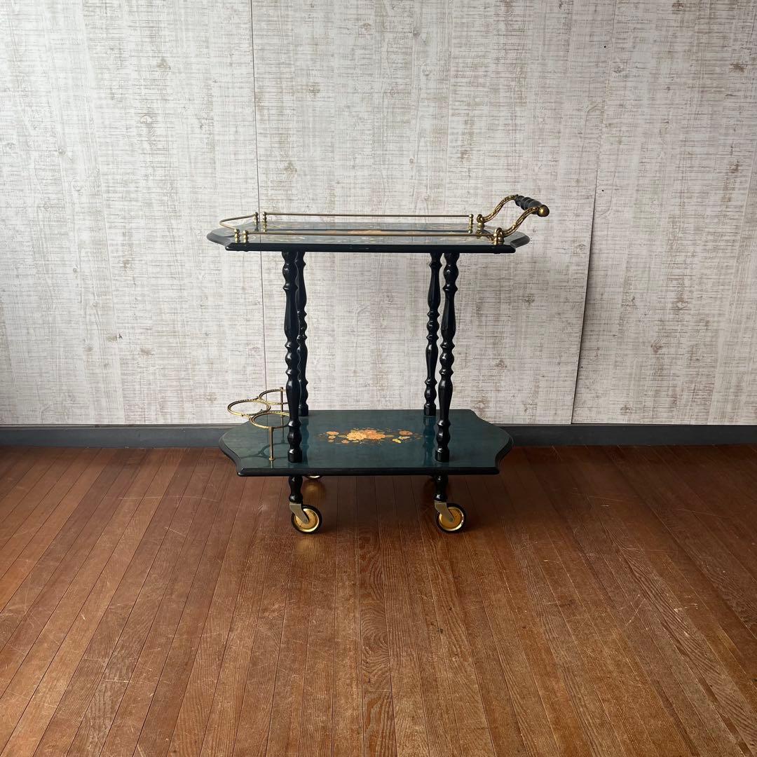 【アンティーク】イタリア製 象嵌細工 サービスワゴン キッチンワゴン 古道具