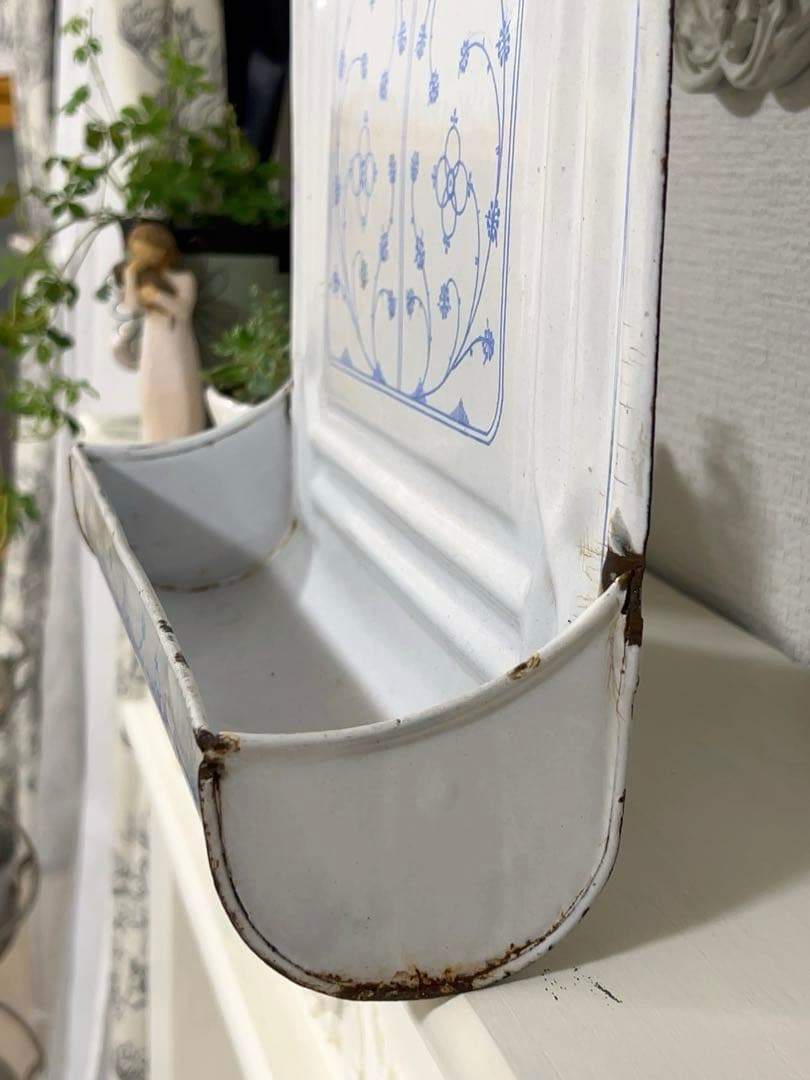 フランスアンティーク＊サキソニー柄ホーローレードルラック