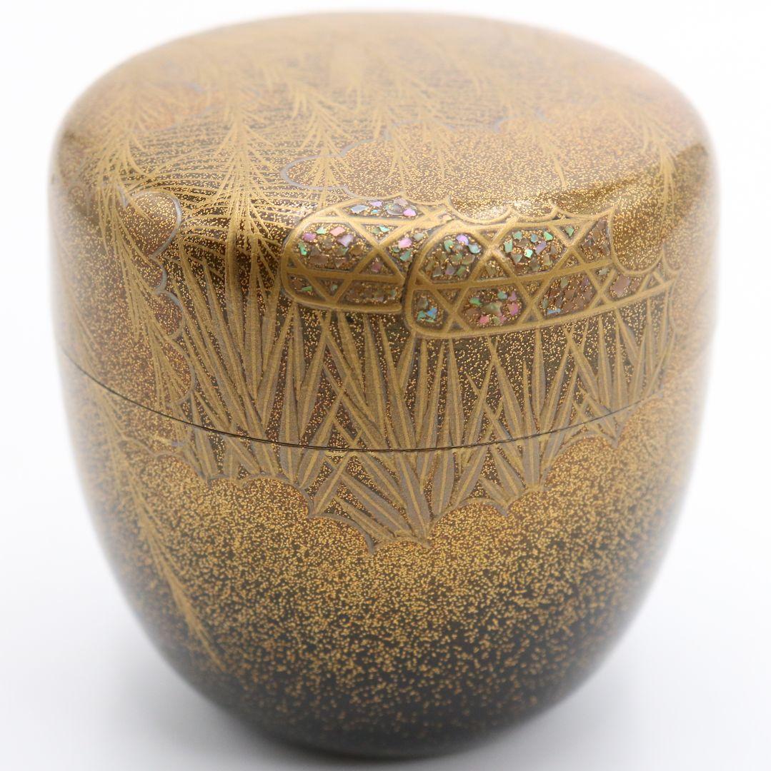 久保縫春作 芽張柳蒔絵 中棗 茶道具 共箱　AW784　N2