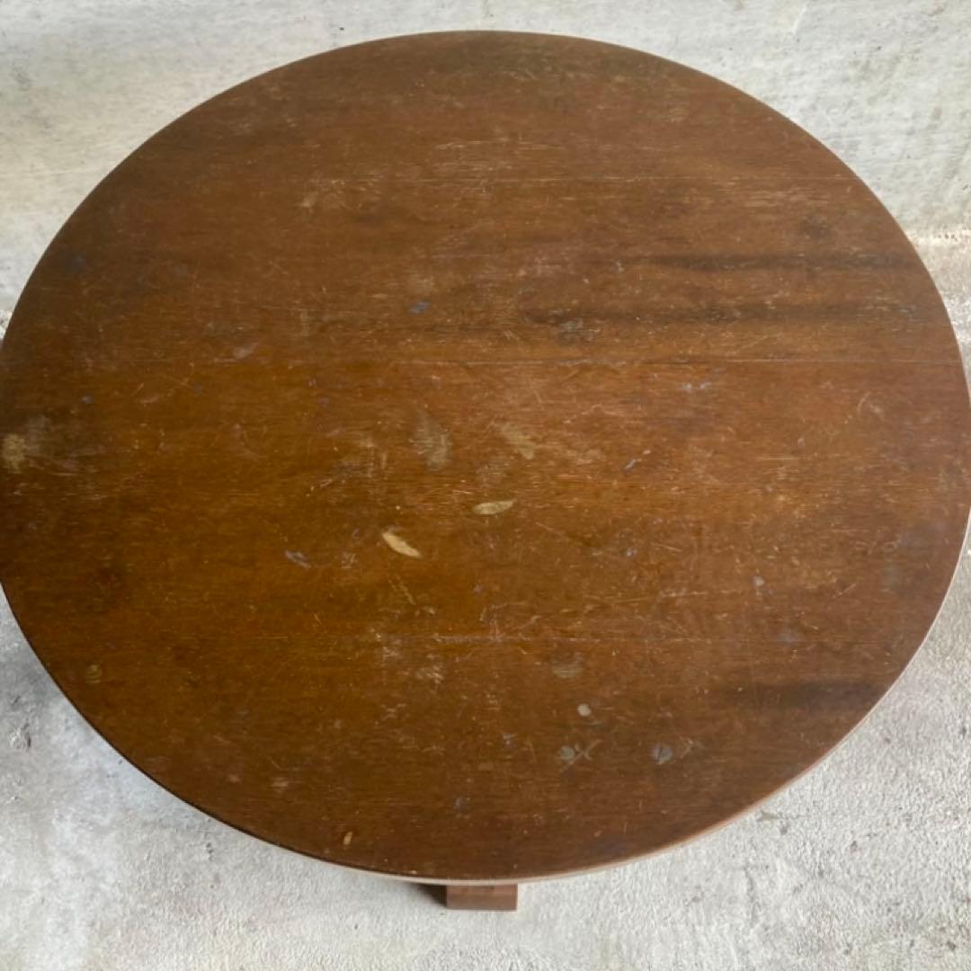 古い味のあるセンターテーブル カフェ 机 飾り台 丸型 木製 レトロ ビンテージ