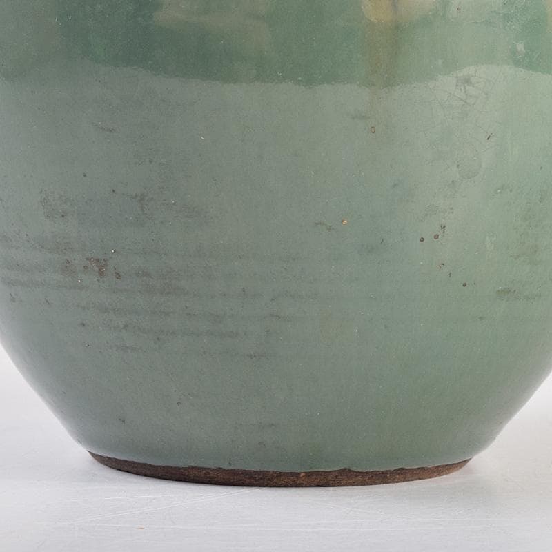 富山県　小杉焼　青磁　四耳壷形　花生　時代箱付　V　R9318