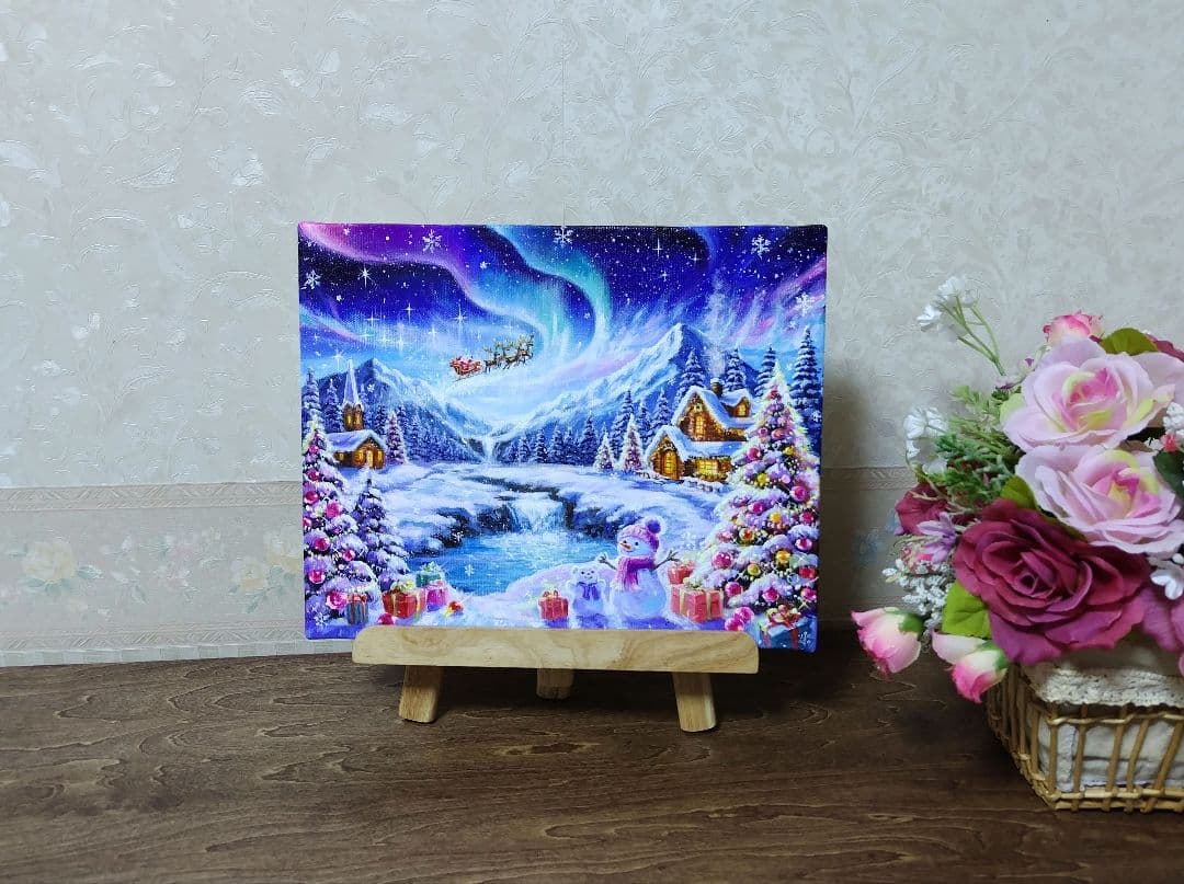 琥*ん様 【オーロラが輝く日】アクリル画 F3 風景画 絵画