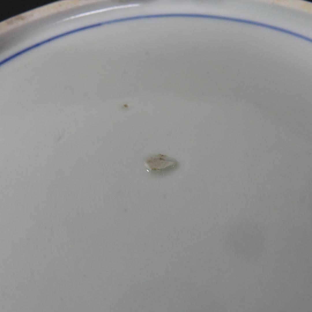 大皿 染付 古伊万里 明治 大正 山水 花文様 家屋 帆船 窯傷 名家 5枚