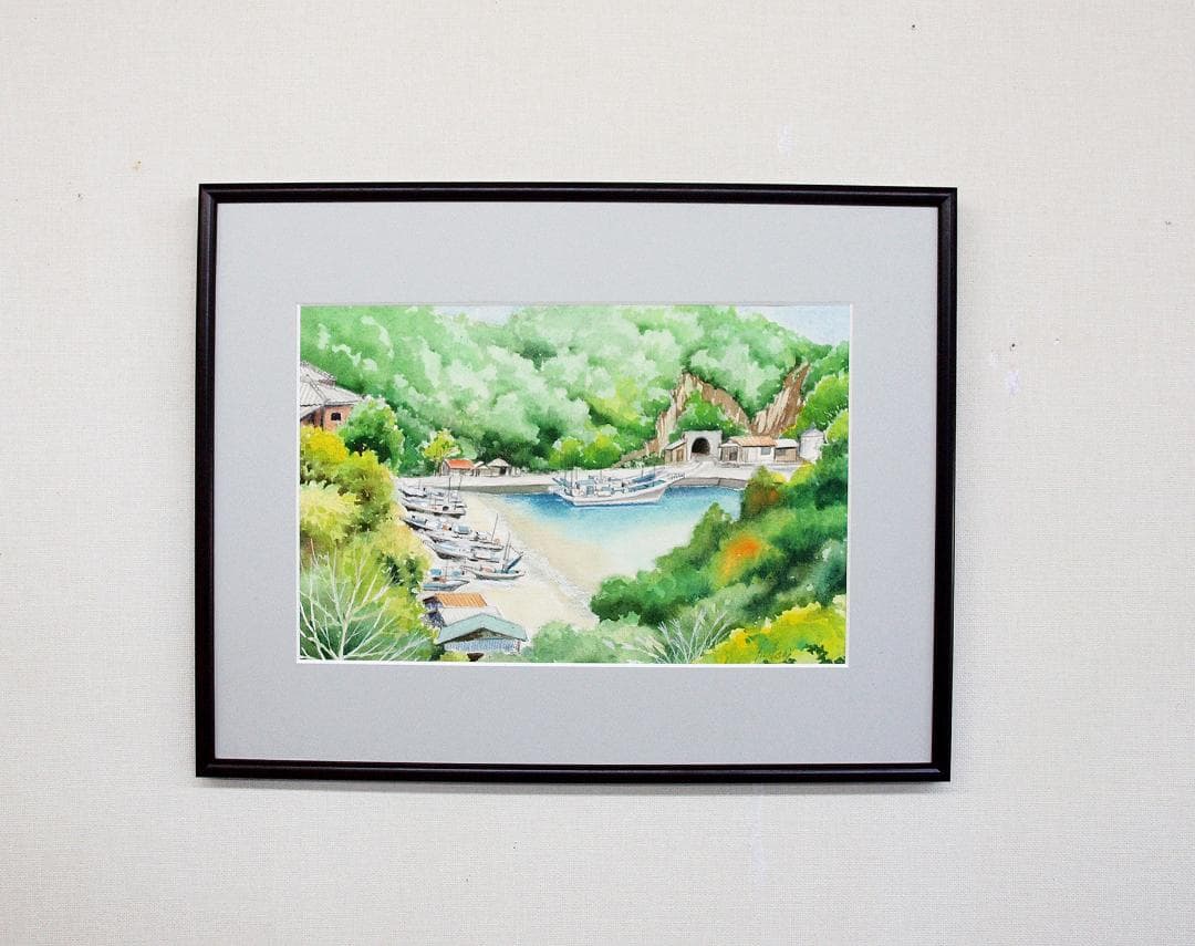 絵画「静かな漁港の昼さがり」　水彩画