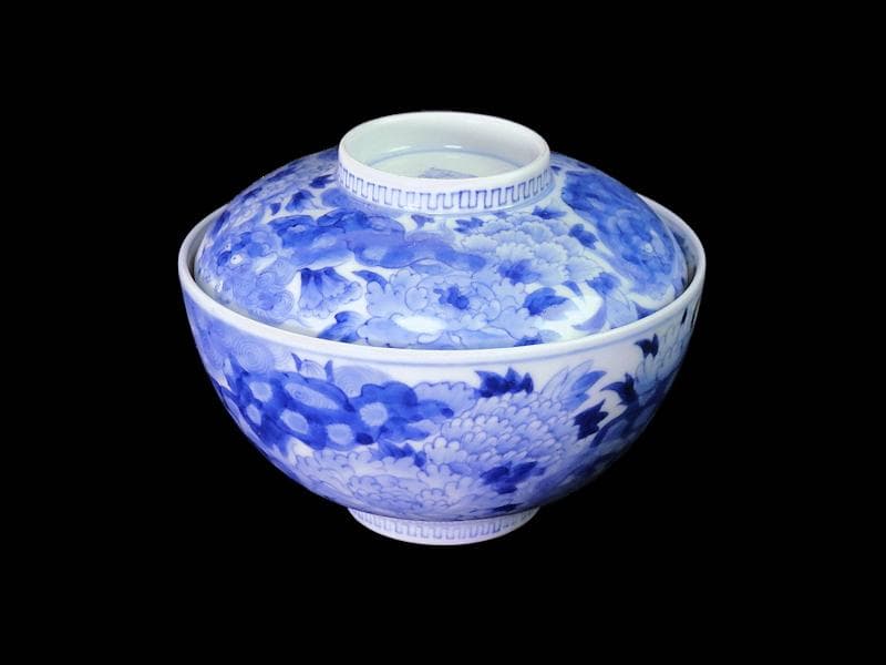 平戸　染付　唐獅子牡丹の図　蓋茶碗　E863AS-COz