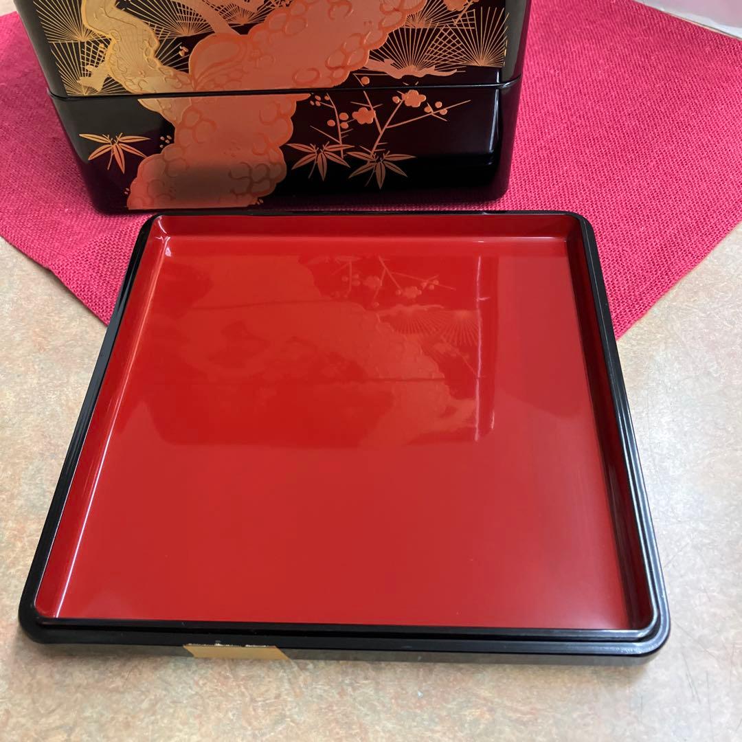 お値下げしました。会津塗黒金老松松竹梅3段重箱