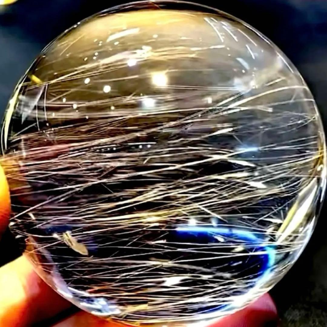 超絶綺麗✨64mm ゴールドルチルクォーツ　丸玉　スフィア　金針水晶