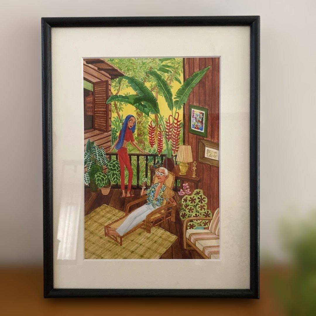 水彩画　夏のインテリア　南国風