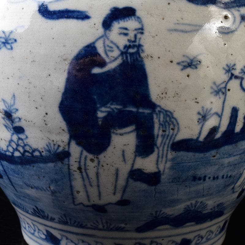中国　青花　山水人物文　壷　V　R8388