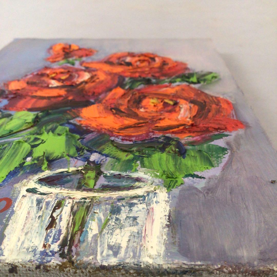 No3888 額装　真作　金原富広「バラ」　2000年 油彩画　裏書有 送料無料