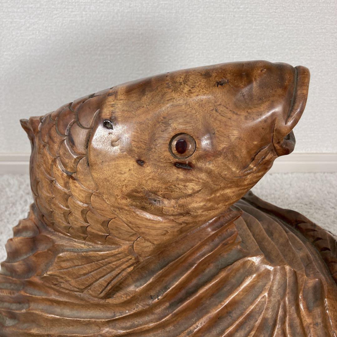 木彫り　鯉　carp fish レトロアンティーク　置物