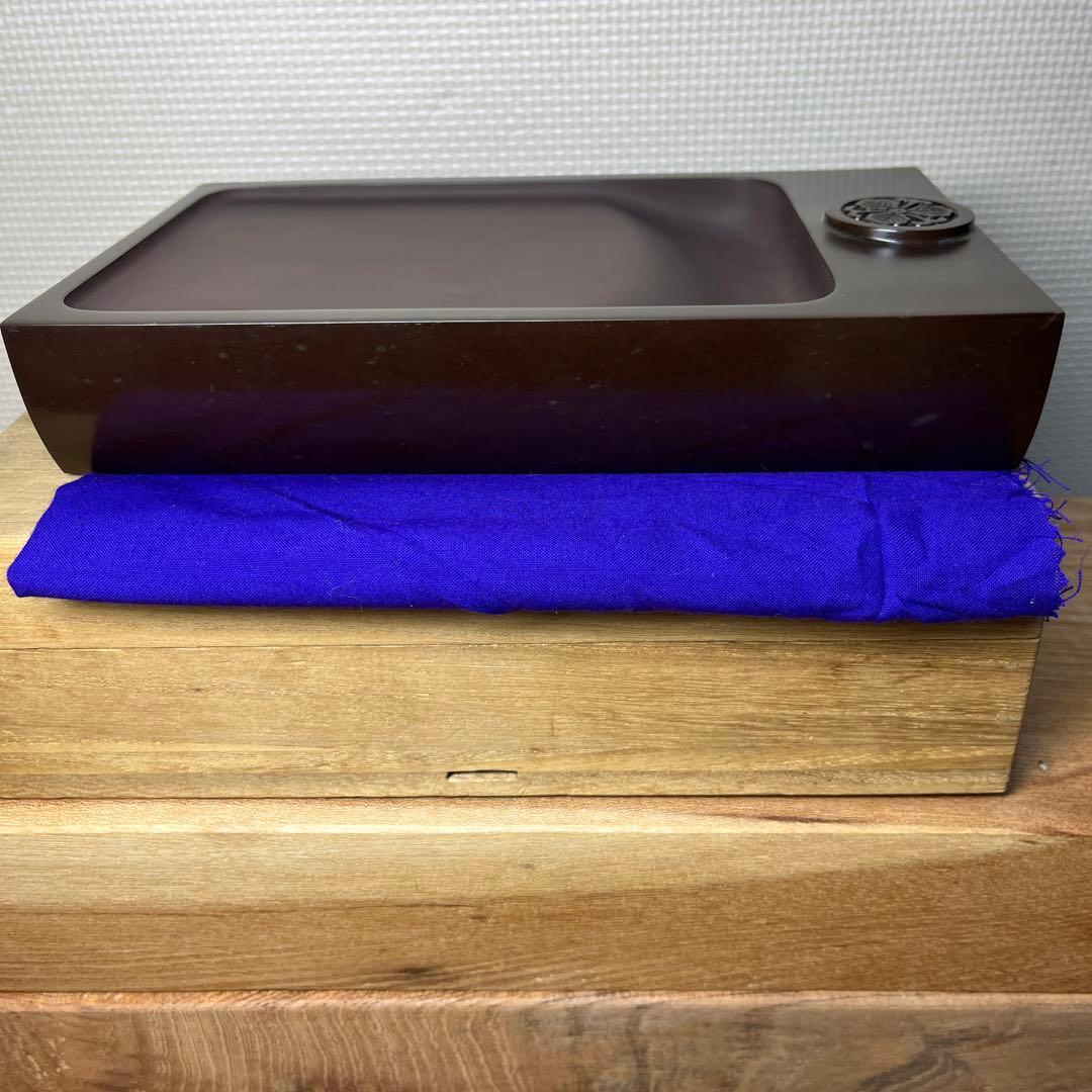 ⭕️赤間硯　名工　三代　日枝玉峯　特殊作品　彫刻長方研　美品　逸品　工芸品　桐共箱