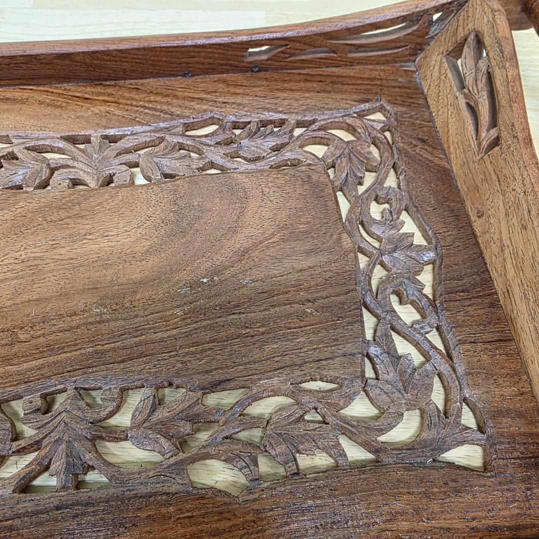 アンティークトレイ 木製彫刻トレイ 木製トレー 木製おしぼりトレイ おしゃれ
