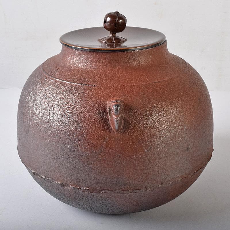 茶道具　人間国宝　釜師　高橋敬典作　桐地紋　真形釜　共布共箱　V　R8334B