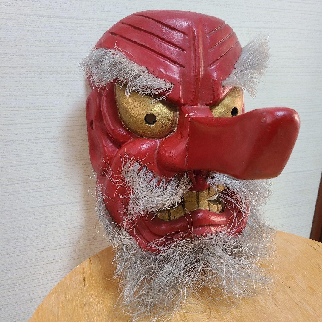 天狗面　木彫　お面　神楽　天狗