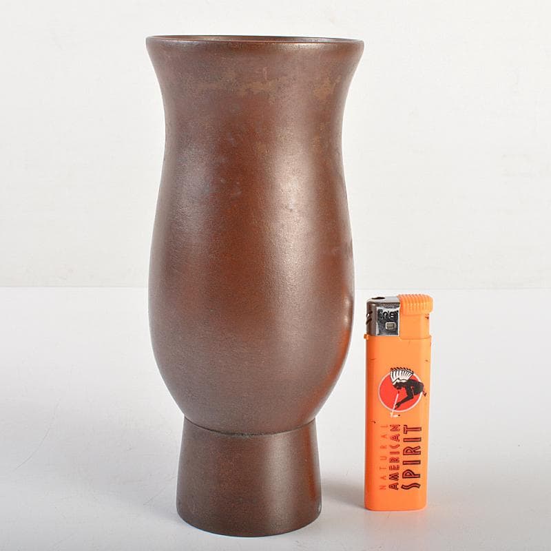 高岡銅器　鋳物師　神利作　鋳銅　蘭形花瓶　共箱　C　R7443