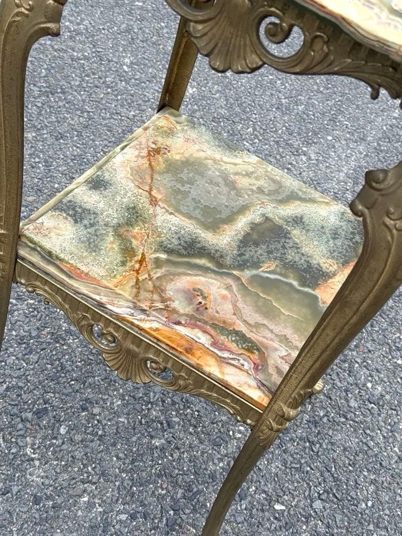 アンティーク 大理石 グリーンオニキス サイドテーブル 2段式