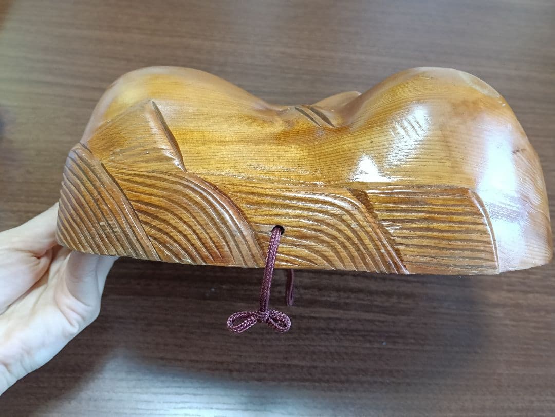 骨董　木製面　おかめ 　縁起物　手掘り　木彫り　壁掛け　お面