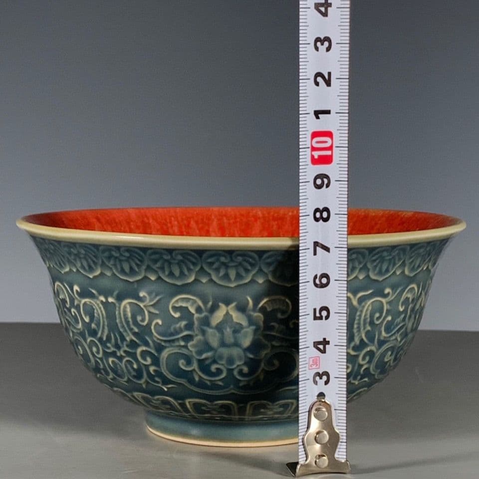 大清康煕緑釉霽紅釉碗  工芸品 美術品 置物