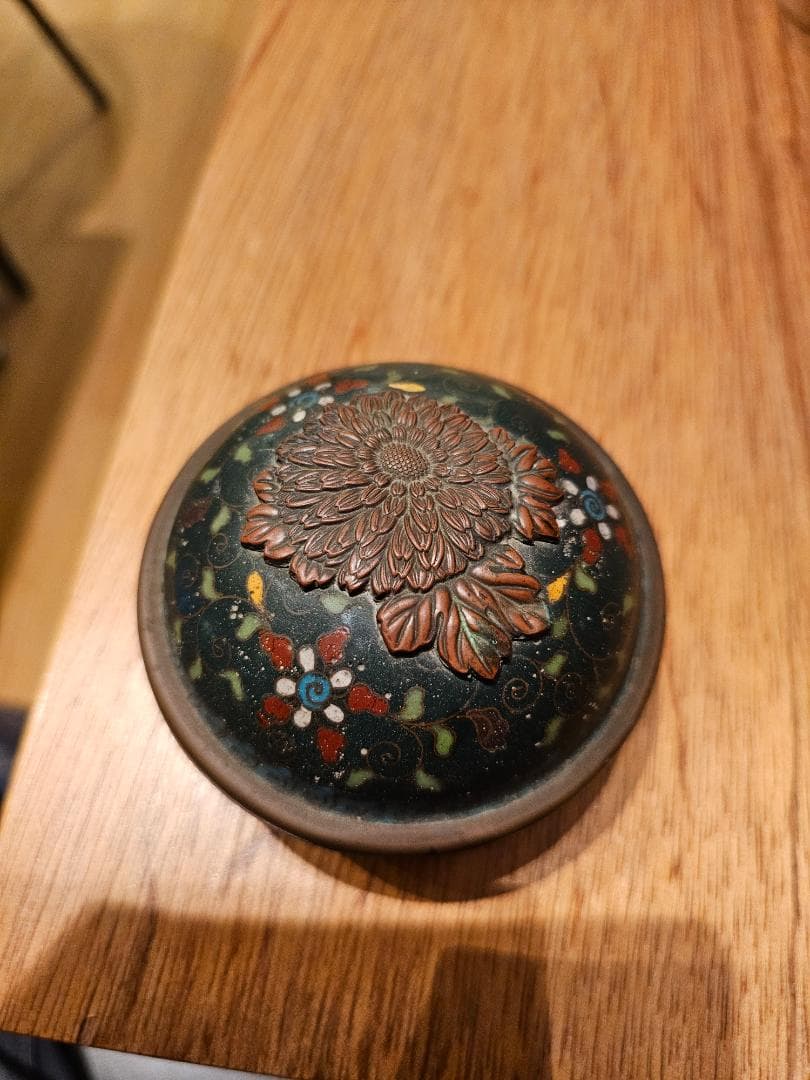 秋*田様 中国 清朝期末 七宝香合？ 景泰藍