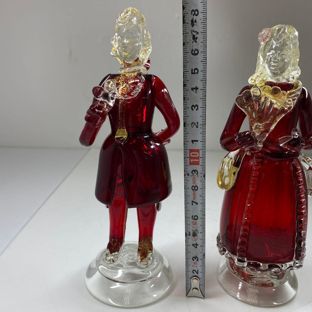 ムラーノ　ベネチアングラスフィギュリンペア高さ18.7・18㎝東な7-0305③