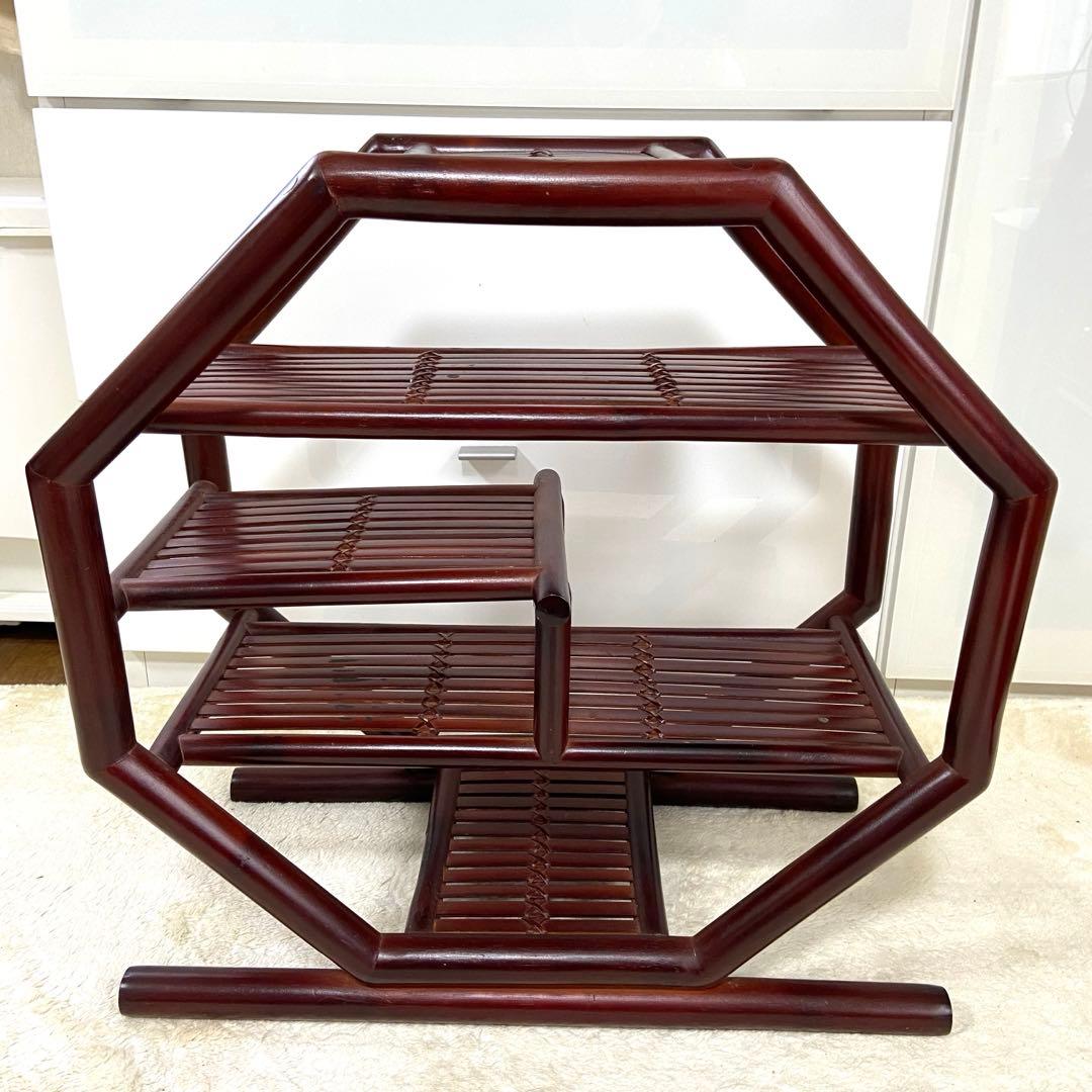 八角型飾り棚　茶器棚　珍品収納　コレクション棚　竹工芸　茶道具　アンティーク