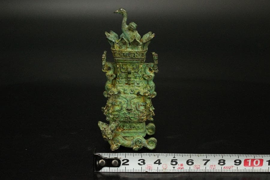 中国美術 青銅 豆 蓋瓶 高9.6cm(HA521)