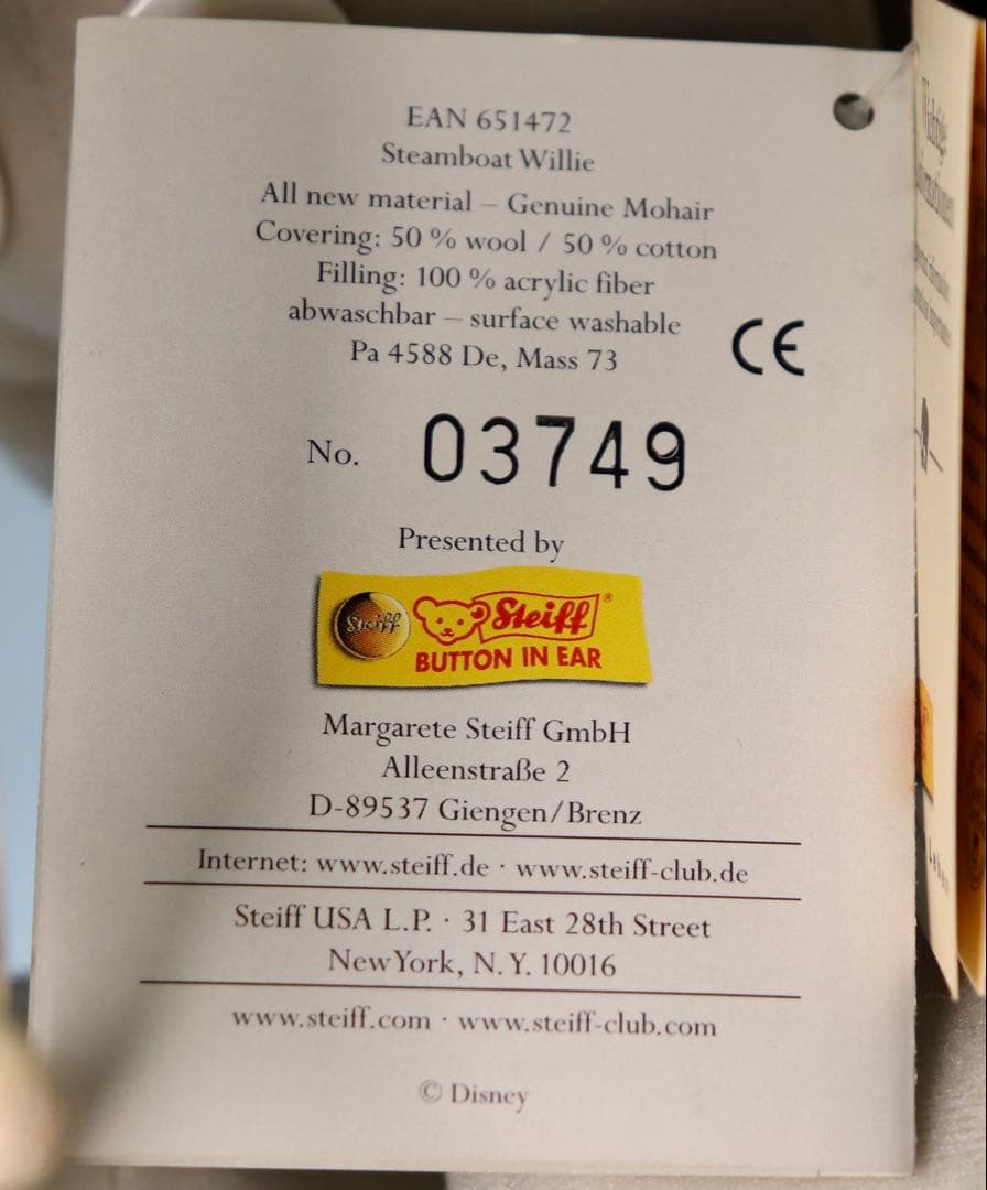 Steamboat Willie ミッキーマウス STEIFFぬいぐるみ