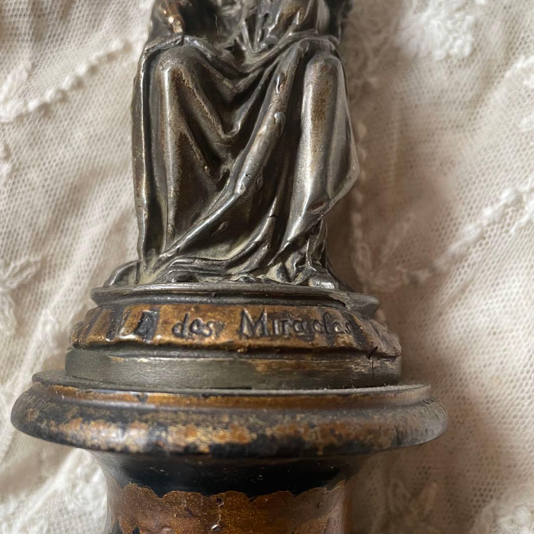 アンティーク♪聖母子像♪マリア像♪木製台座