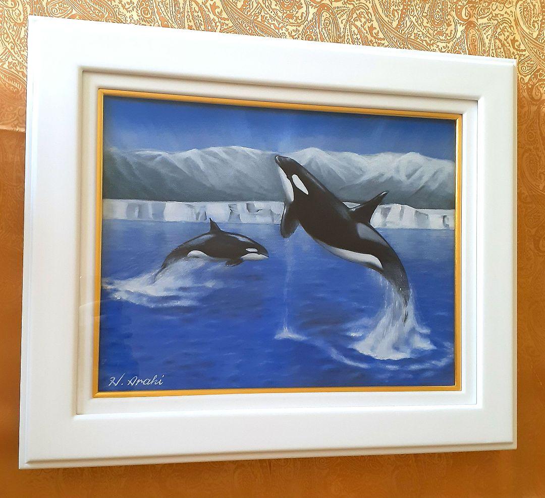 油絵　額縁入り「　シャチ　」　サイズF6