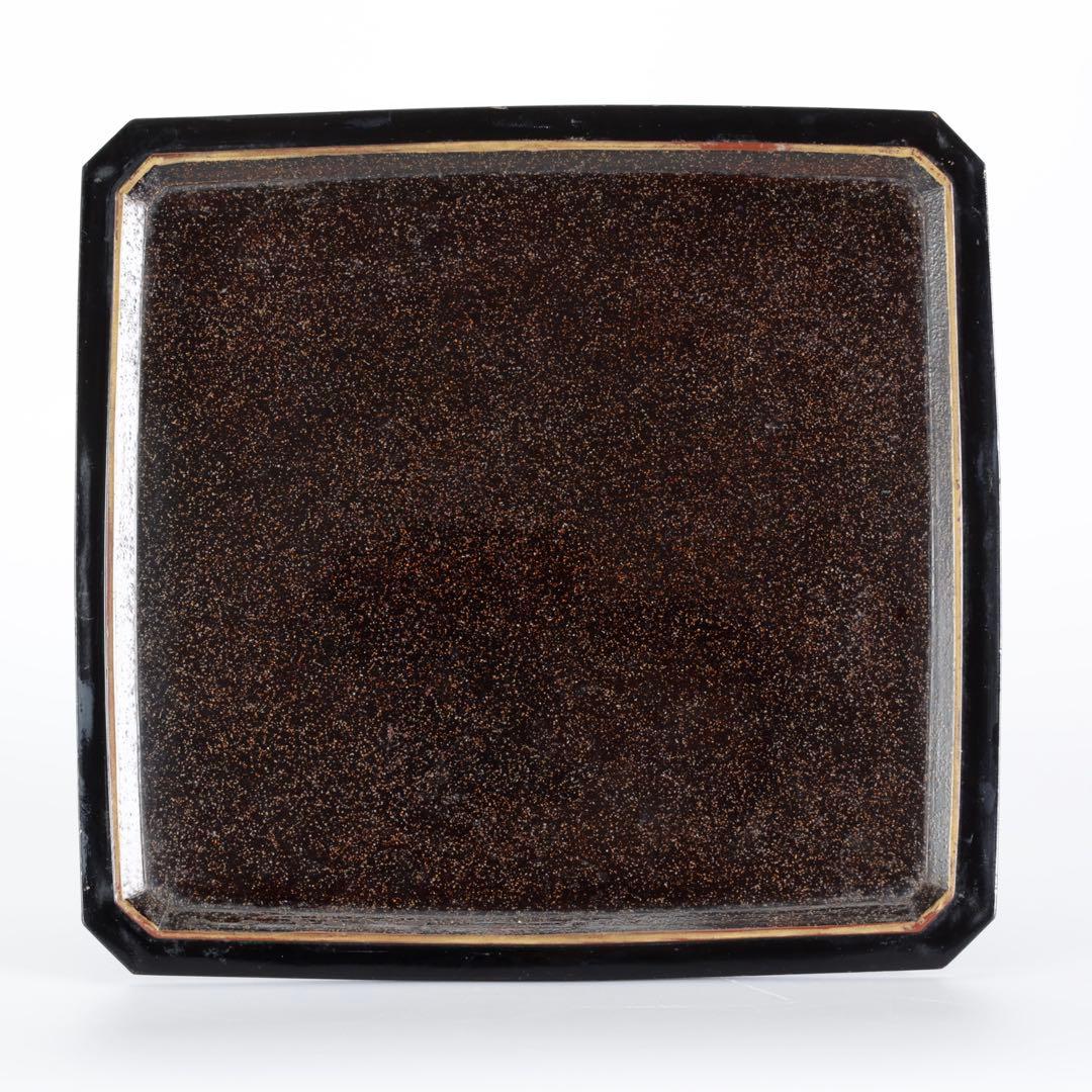 時代漆器 黒漆金蒔絵 花車文 ー段重箱 共箱付 菓子器 御節料理 古美術 骨董品