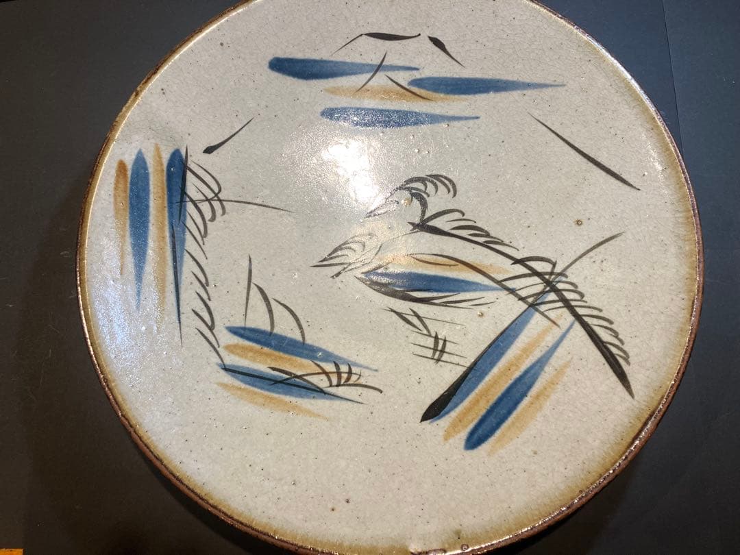 益子焼「皆川マス 民藝 飾皿」大型•丸皿 サイズ 幅31.5cmφ 高さ5.5